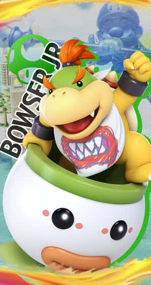 Bowser Jr. 喺佢嘅Koopa Clown Car上，表情開心。 — Pixel Fold 壁紙