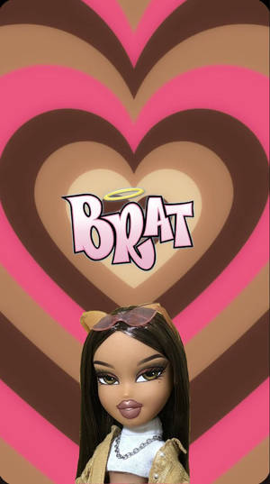 Bratz 公仔戴著太陽眼鏡，背景為粉紅色和棕色的心形。