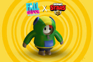 穿著綠色連帽衫的Fall Guys角色，帶有Brawl Stars標誌跨界