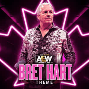 Bret Hart 穿著圖案襯衫，背景為霓虹粉紅色星爆效果及AEW主題文字。