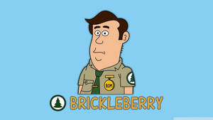 來自Brickleberry的卡通護林員Rom，下方有森林標誌和名字。 — 型格藍色動態 壁紙