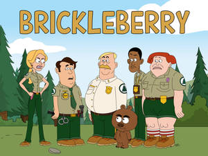 Brickleberry 卡通角色穿著森林護林員制服與一隻熊在一起。