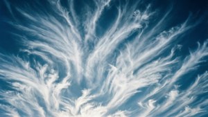 羽毛狀的白雲在充滿活力的藍天上以動態圖案散開。