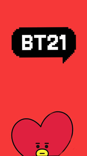 BT21角色，心形頭部和對話氣泡，紅色背景
