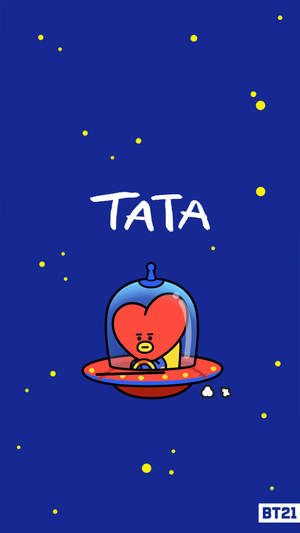 BT21角色在UFO中漂浮在繁星夜空，帶有TATA文字