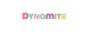 白色背景上以粗體彩虹條紋字體拼寫的 dynamite