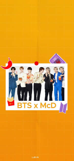 BTS成員在麥當勞宣傳照片中，附有食物圖標和品牌元素。