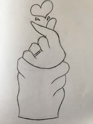 手繪草圖，手指在拇指上方形成心形，做出心形手勢。