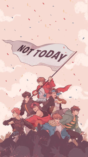 動漫男孩舉著一面「NOT TODAY」旗幟，周圍飄落著五彩紙屑。 — iPhone 6 壁紙