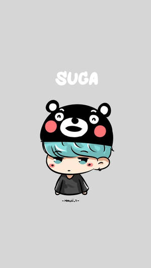 藍色頭髮和熊帽的Q版角色，標有SUGA — 可愛卡通 壁紙