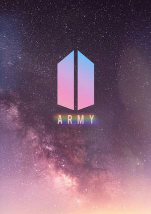 星空背景，帶有發光粉紅藍色六邊形標誌和彩虹文字ARMY — IQOO Pad 壁紙