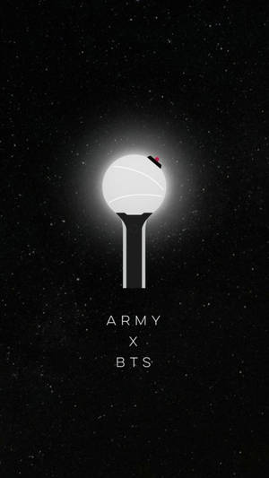 星空中的發光棒棒糖圖示與「ARMY x BTS」文字。 — 海軍藍 壁紙