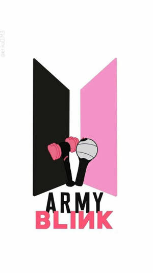 BTS 粉絲標誌，帶有粉紅色和黑色的面板和燈棒形成心形。 — BTS標誌 壁紙