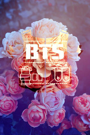 BTS標誌在粉紅色玫瑰上，帶有發光電路板設計。