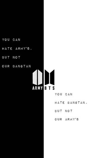 BTS標誌與粉絲口號在黑白背景上分屏顯示。
