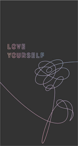 深灰色背景，帶有發光文字 love yourself 和線條繪製玫瑰。