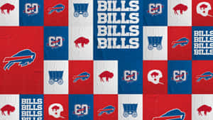 Buffalo Bills 足球隊標誌和文字圖案在紅、藍、白色布料上。