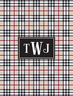米色、黑色和白色格子壁紙，中央黑色框內有白色字母組合 TWJ。