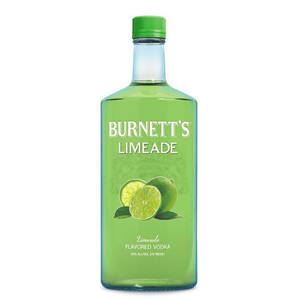 一瓶綠色 Burnett's 青檸味伏特加，標籤上有青檸圖案。