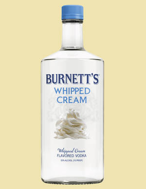 Burnett's 忌廉味伏特加樽，藍色樽蓋，忌廉漩渦標籤。