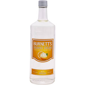 帶有橙色和奶油色標籤的Burnett's Orange Cream伏特加瓶。