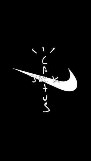 白色Nike勾勾搭配黑色背景上的'Cactus Jack'文字。