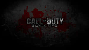 Call of Duty Black Ops 標誌在深色紋理背景上有血跡。