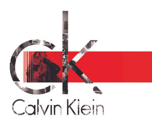 Calvin Klein標誌，搭配模特兒拼貼和紅色條紋。