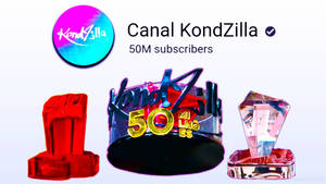 KondZilla 的 5000 萬訂閱者里程碑獎盃，以紅色、金色和水晶呈現。