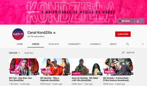 YouTube 音樂頻道 KondZilla，帶有粉紅色橫幅和影片縮圖。