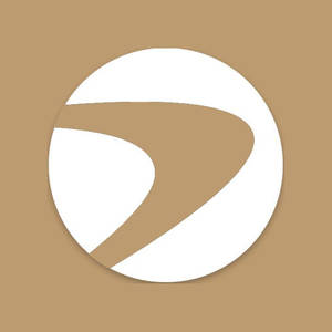 極簡標誌，白色圓圈和彎曲黃褐色形狀在黃褐色背景上