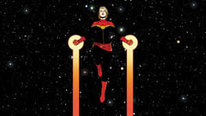 Captain Marvel 在外太空的發光柱子之間漂浮。 — 漫威 壁紙