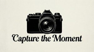 奶油色背景上黑色復古相機剪影及文字 capture the moment