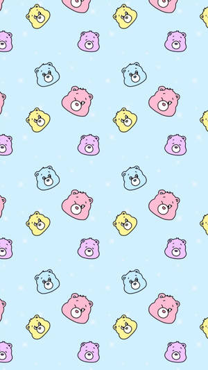 可愛的粉彩色 Care Bears 面孔在淺藍色星空背景上。