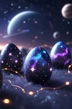 在行星點綴的星空下發光的銀河圖案宇宙蛋