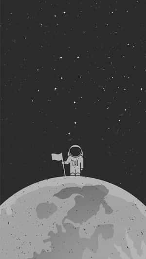 一個孤獨的太空人在月球上，在星空下插旗。