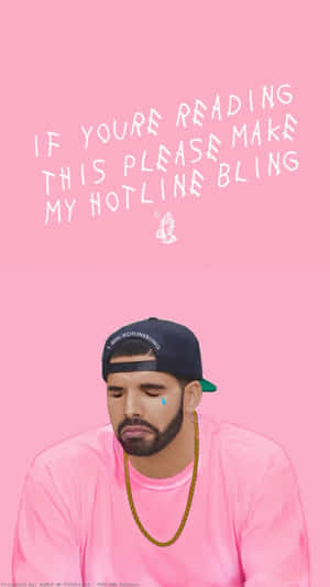Drake 身穿粉紅色襯衫和帽子，流著眼淚，粉紅色背景上有歌詞文字。