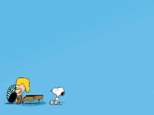 Charlie Brown 彈鋼琴，Snoopy 在旁邊觀看。 — 卡通網絡角色 壁紙