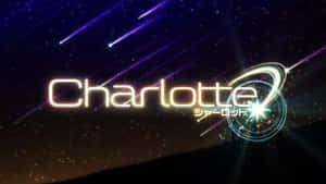 太空中帶有紫色流星和星空背景的霓虹發光Charlotte標題。