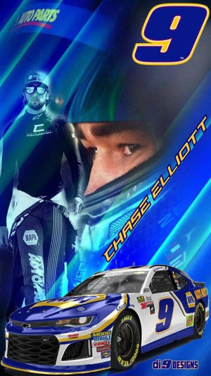 賽車手 Chase Elliott 和他的9號車以鮮豔的藍黃色設計呈現。