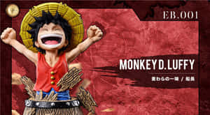 動漫角色 Monkey D. Luffy 戴著草帽和紅色背心，興奮地高舉雙臂。