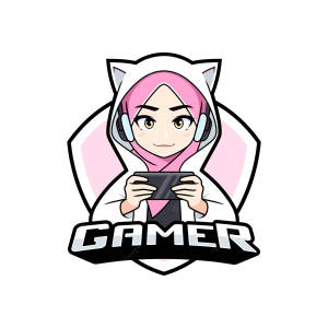 動漫女孩穿著粉紅色頭巾和貓耳，手持帶有「GAMER」文字的遊戲控制器。