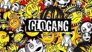圖形藝術，卡通骷髏頭和太陽環繞著單詞 CLOGANG。