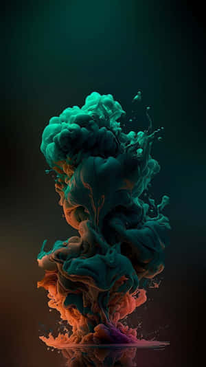 抽象數位藝術作品，描繪從水中升起的旋轉藍綠色和橙色墨水。 — 抽象藝術 壁紙