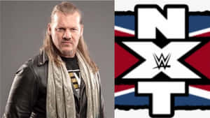 WWE摔角手穿皮褸，旁邊有NXT標誌，背景為英國國旗。 — 摔角 GIF 壁紙