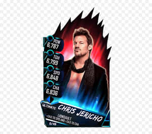 數碼遊戲卡上的摔角手Chris Jericho，附有數值和特殊招式。 — 摔角 GIF 壁紙