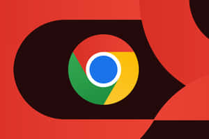 鮮豔色彩的 Google Chrome 標誌，背景為抽象紅色和深色形狀。