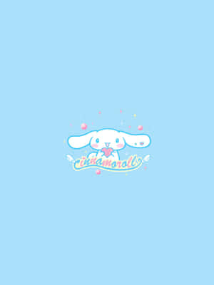 Cinnamoroll 兔子在藍色背景上拿著帶閃粉的粉紅色心形。