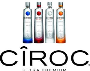 四款不同口味的CiROC伏特加酒瓶，附有品牌標誌。