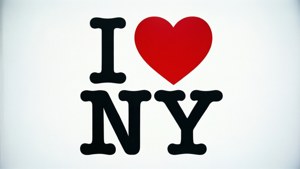 白色背景上帶有黑色字母和紅色心形的 I love NY 標誌